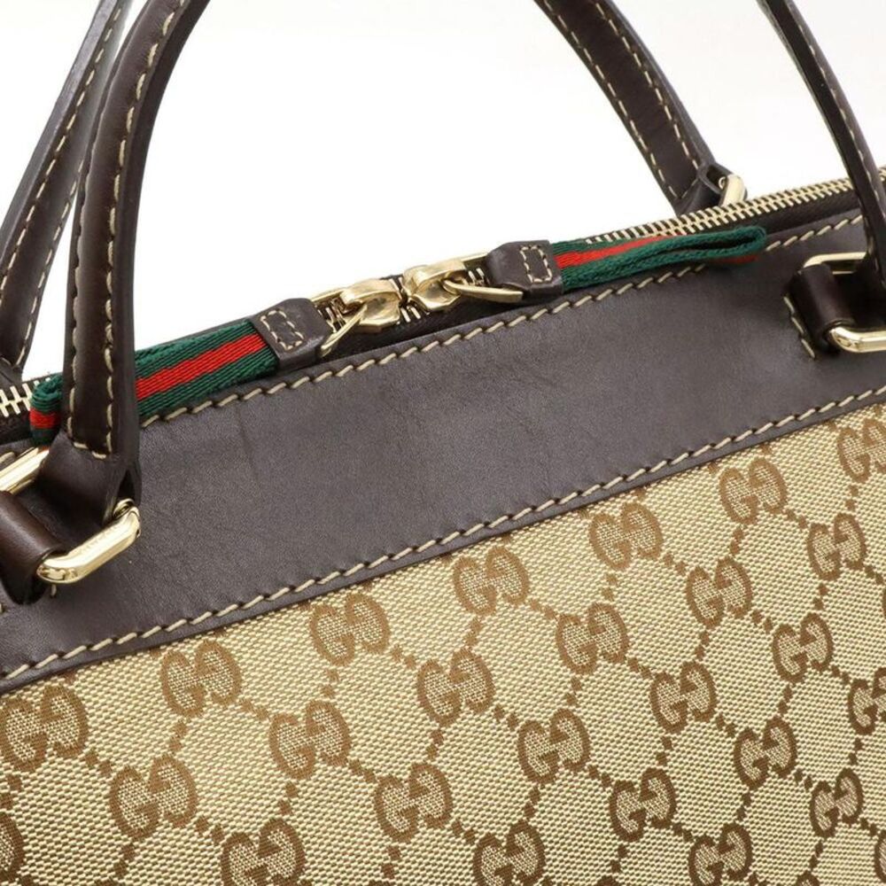 Pre Loved gucci Handbag Canvas Leather Trim Women brown | beige Shoulder Bags - Picture 6 of 8